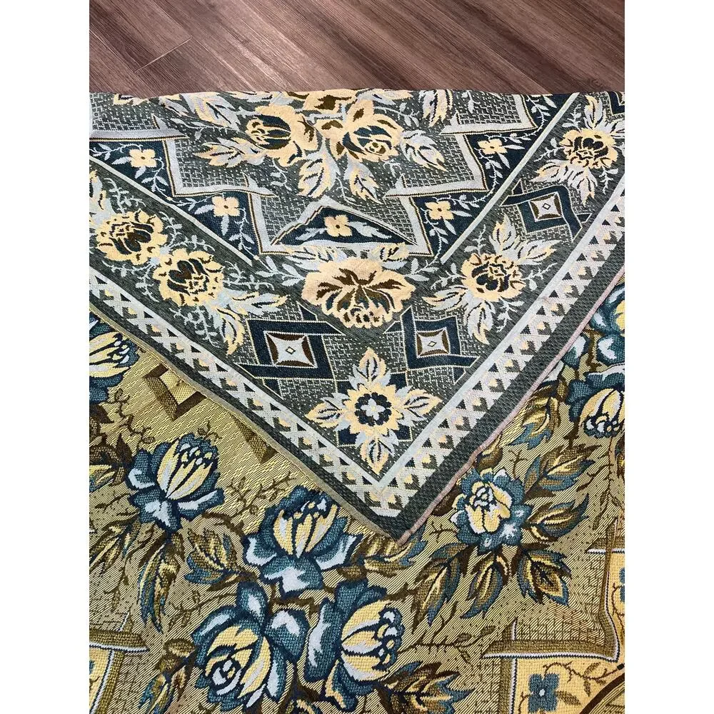 VTG Polish Tapestry Bedspread Large Woven Rayon Linen Blend MCM Throw‎ WPL 14777